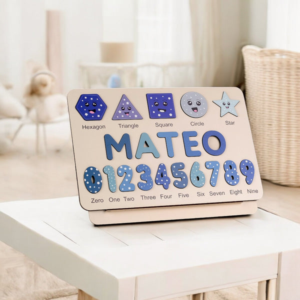Personalized Wooden Name Puzzle - Royal Blue Number Puzzles