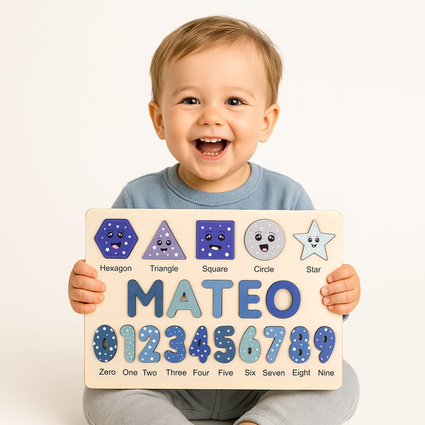 Personalized Wooden Name Puzzle - Royal Blue Number Puzzles