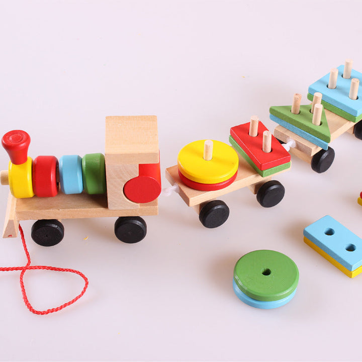 Montessori Shape Sorting Train Wooden Pull Along Toy Toddler Learning ...