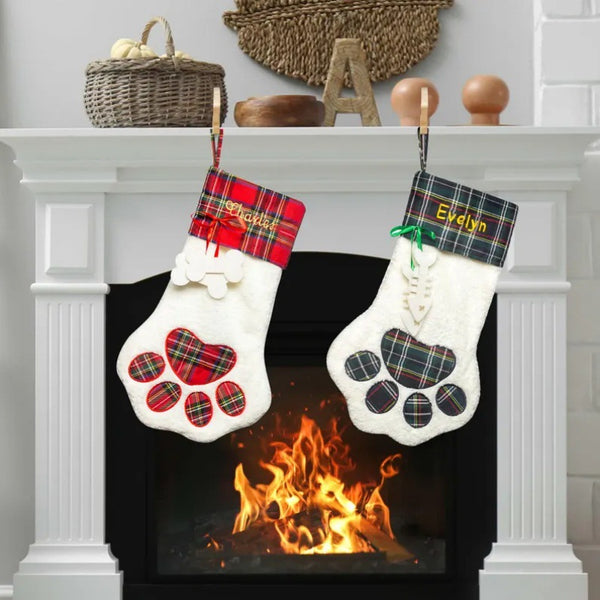 Personalized Name Dog Paw Christmas Stocking,Christmas Gift Bag