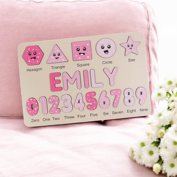 Personalized Wooden Name Puzzle & Shapes - Rose Number Puzzles