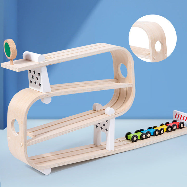 Wooden Car Ramp Racer Montessori Race Track Toy Toddler Car Ramp Toy F ...
