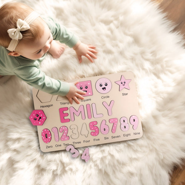 Personalized Wooden Name Puzzle & Shapes - Rose Number Puzzles