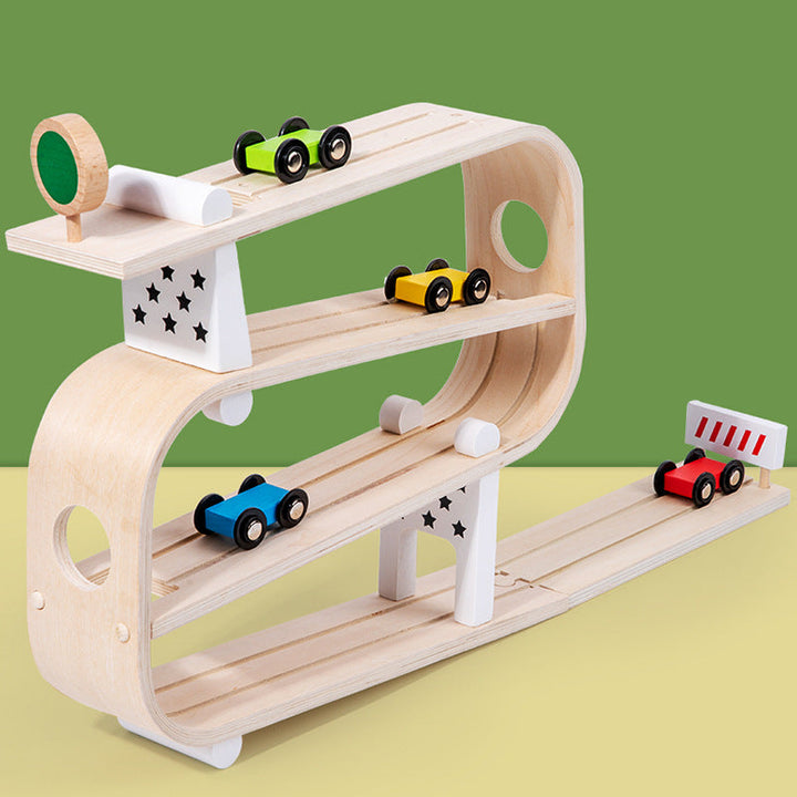 Wooden Car Ramp Racer Montessori Race Track Toy Toddler Car Ramp Toy F ...