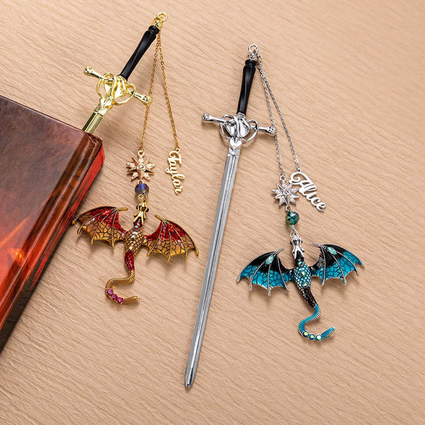 Personalized Dragon Sword Bead Star Fantasy Bookmark with Name Reading Accessory Birthday Gift for Readers Bookworms