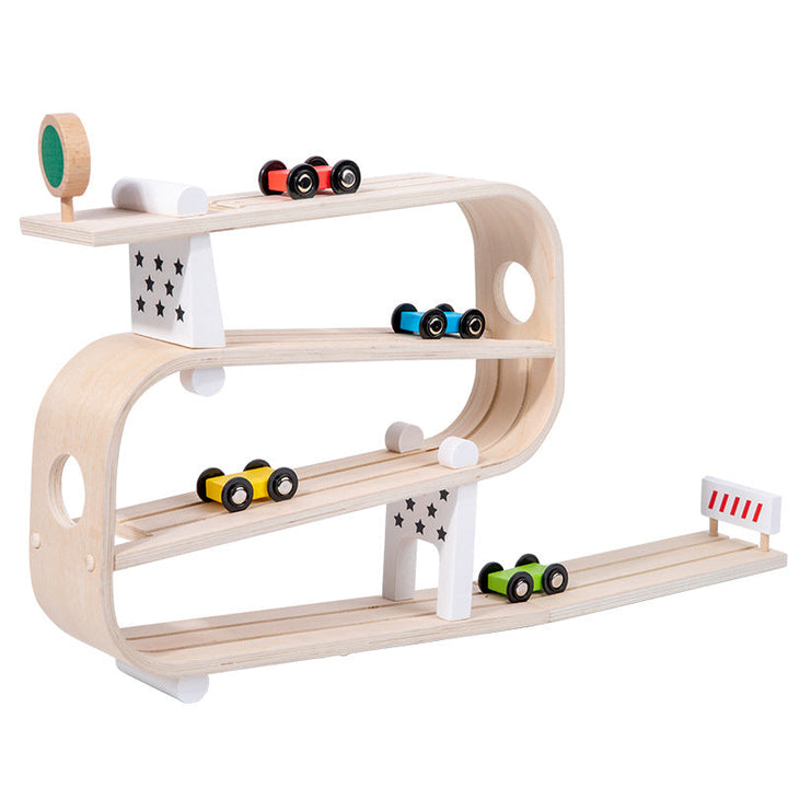 Wooden Car Ramp Racer Montessori Race Track Toy Toddler Car Ramp Toy F ...