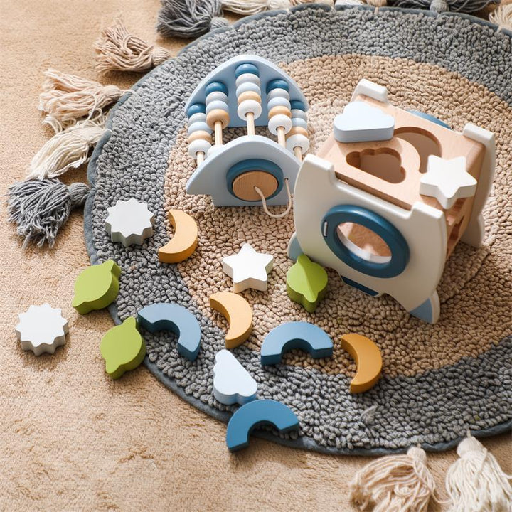 Montessori Wooden Rocket Set Kids Space Building Toy Creative Stacking ...