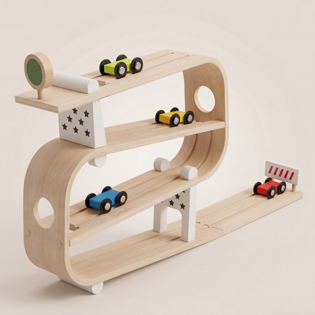 Wooden Car Ramp Racer Montessori Race Track Toy Toddler Car Ramp Toy F ...