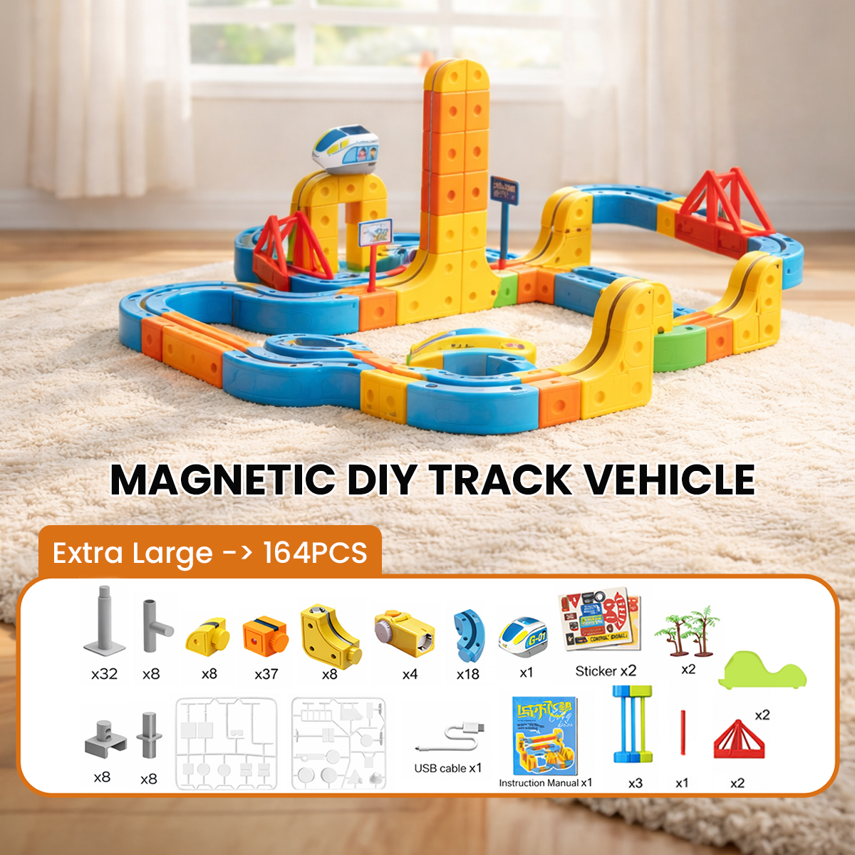 Infinity Racer Magnetic Train Track Toy Self Driving Car STEM Building ...