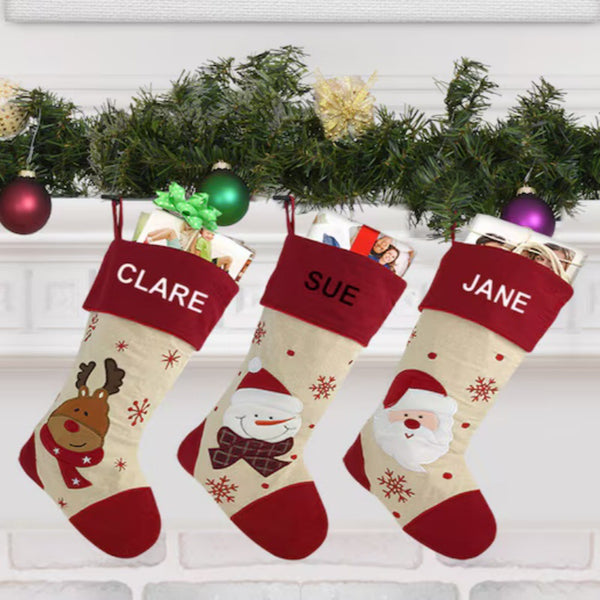 Personalized Name Embroidery Pattern Christmas Stockings, Christmas Gift Bags