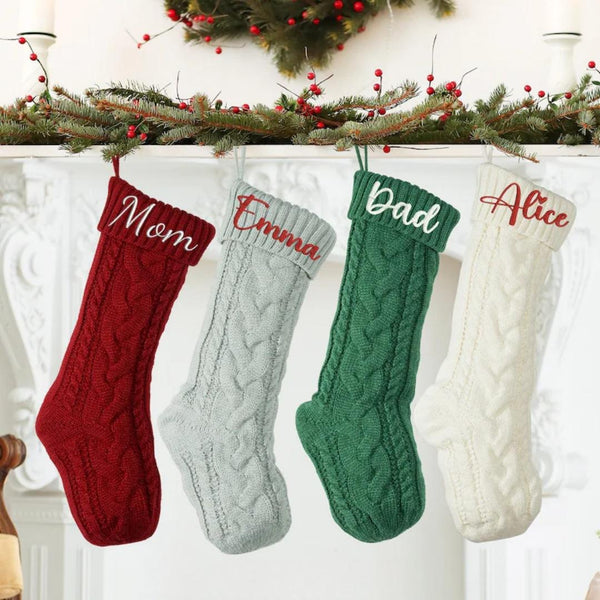 Personalized Name Embroidered Knitted Christmas Stockings, Christmas Gift Bags