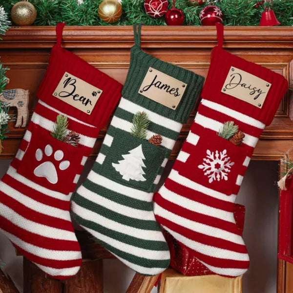 Personalized Name Embroidered Striped Christmas Stockings, Christmas Gift Bags