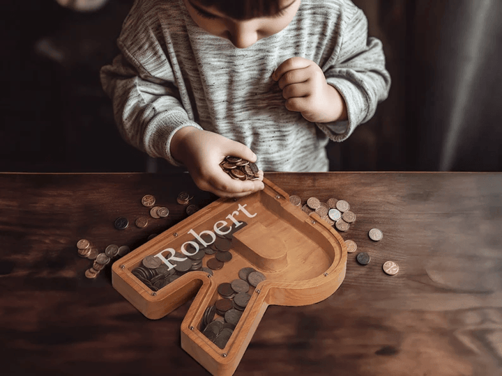 Personalized DIY Custom Wooden Letters Coin Bank - Customized Toy