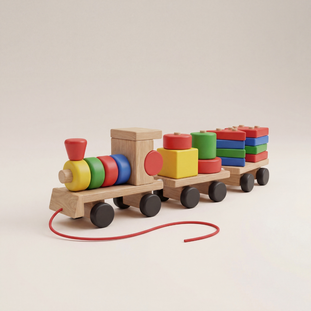 Montessori Shape Sorting Train Wooden Pull Along Toy Toddler Learning ...