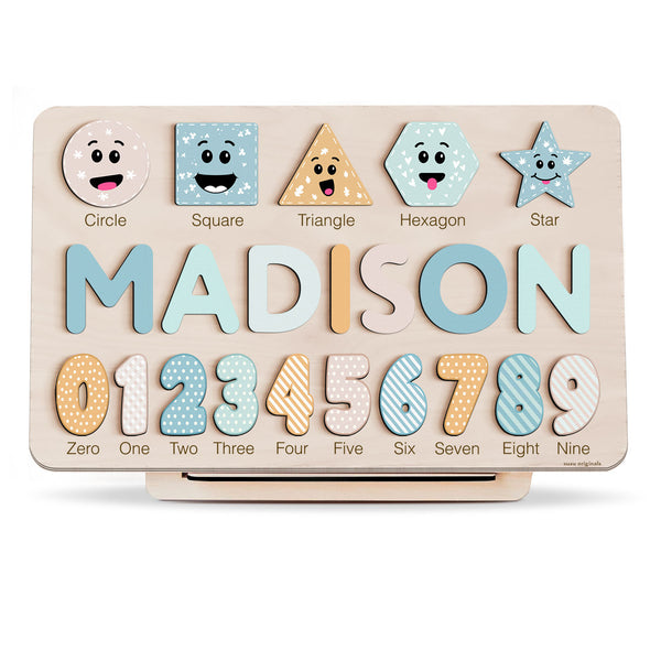 Personalized Wooden Name Puzzle with Numbers & Shapes – Siesta