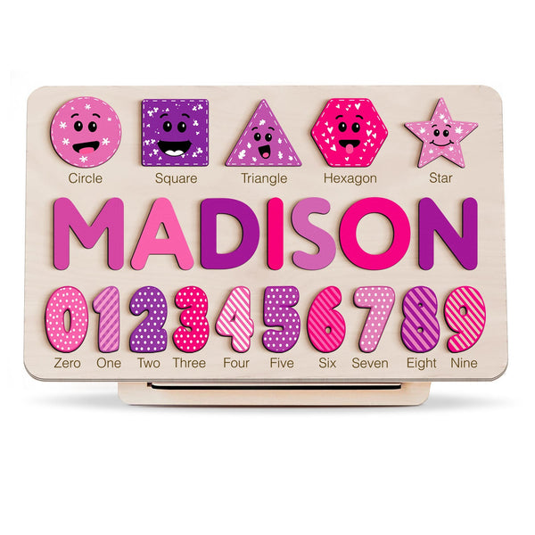 Personalized Wooden Name Puzzle with Numbers & Shapes – Berries