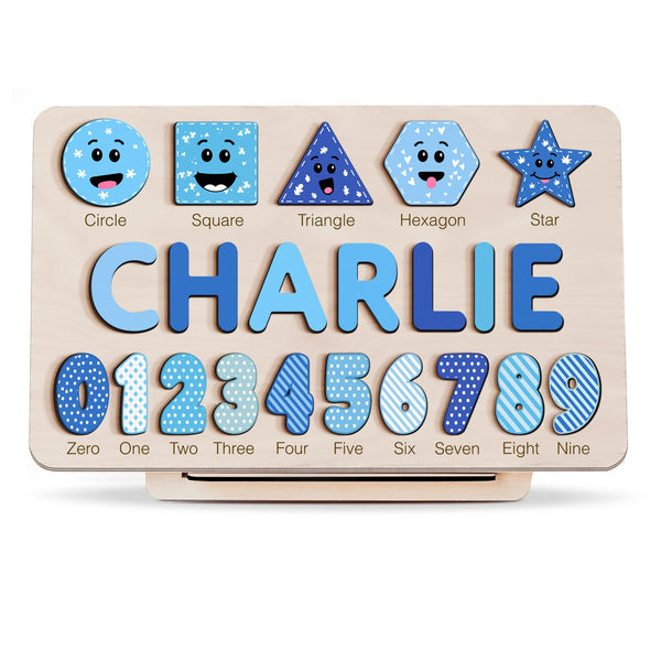 Personalized Wooden Name Puzzle with Numbers & Shapes – Ocean