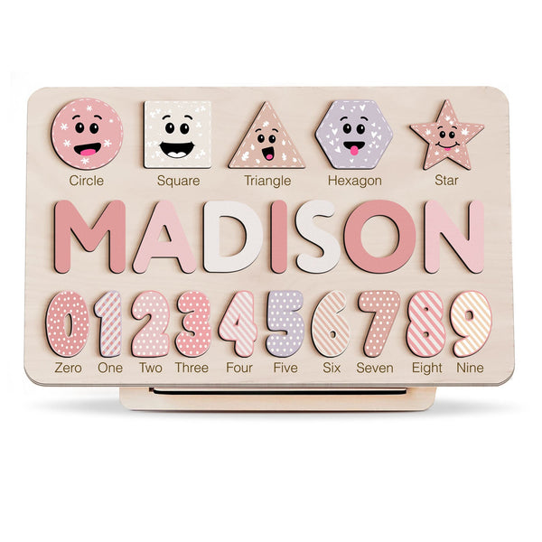 Personalized Wooden Name Puzzle with Numbers & Shapes – Imperial