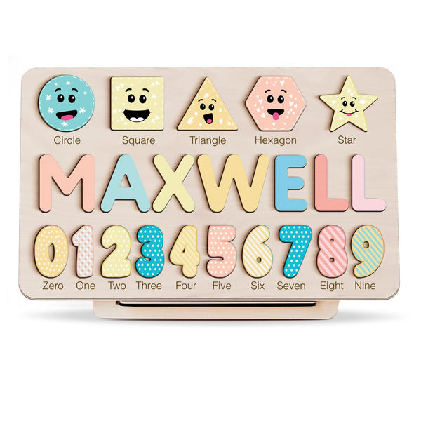 Personalized Wooden Name Puzzle with Numbers & Shapes – Spring