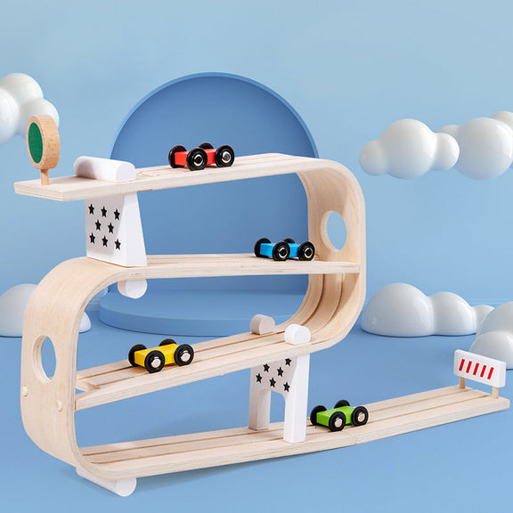 Wooden Car Ramp Racer Montessori Race Track Toy Toddler Car Ramp Toy F ...
