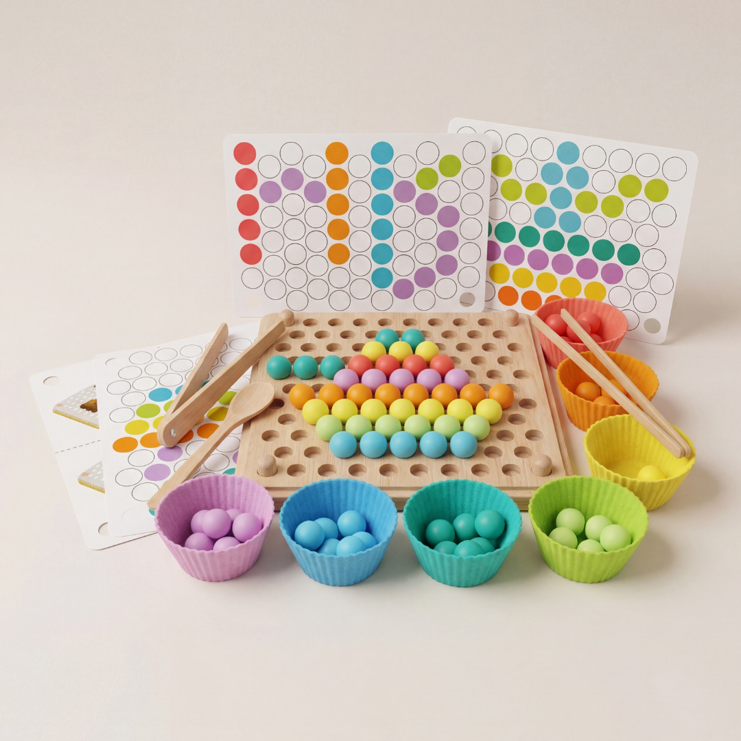 Montessori Color Match Peg Board Kids Pattern Matching Toy Fine Motor ...