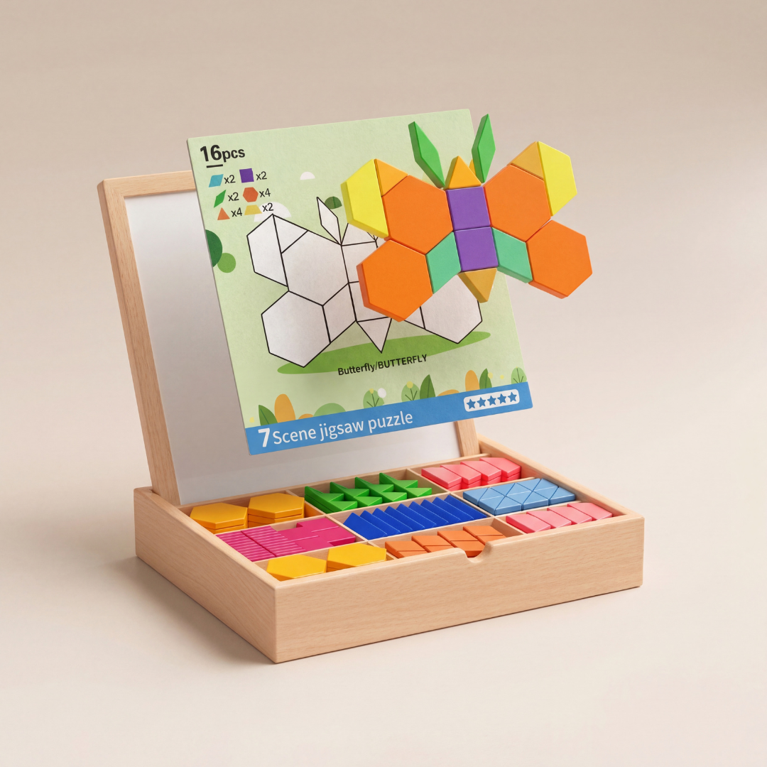 Montessori Magnetic Tangram Puzzle Box Kids Brain Teaser Shape Puzzle ...