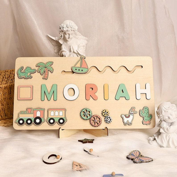 Custom Name Puzzle Tropical, First Birthday Gift, Personalised Montessori Toys - Customized Toy