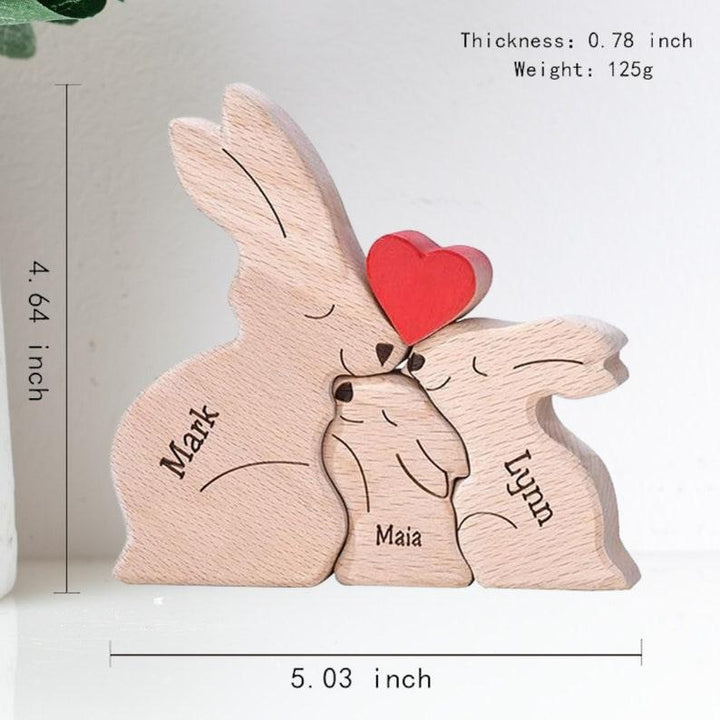 Personalized DIY Custom Wooden Rabbit Family Puzzle - Customized Toy