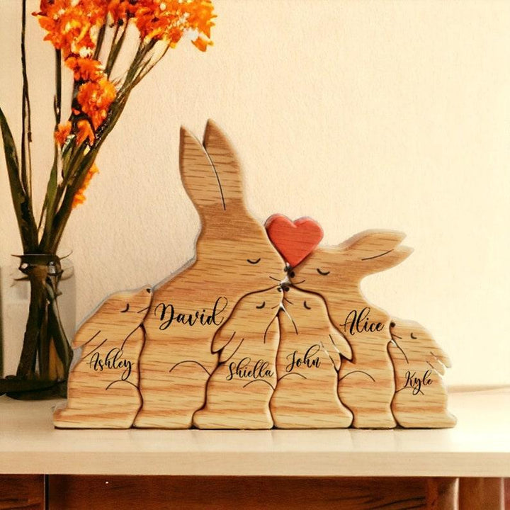 Personalized DIY Custom Wooden Rabbit Family Puzzle - Customized Toy