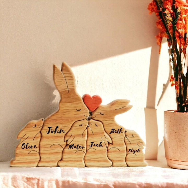 Personalized DIY Custom Wooden Rabbit Family Puzzle - Customized Toy