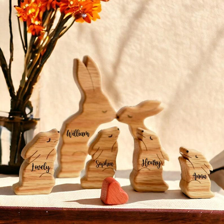 Personalized DIY Custom Wooden Rabbit Family Puzzle - Customized Toy