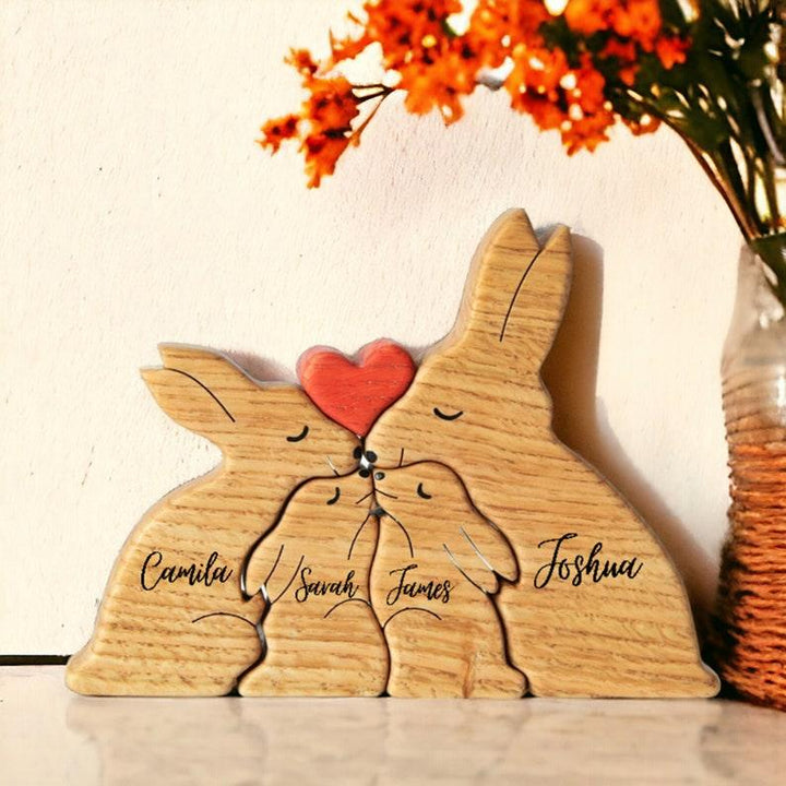 Personalized DIY Custom Wooden Rabbit Family Puzzle - Customized Toy