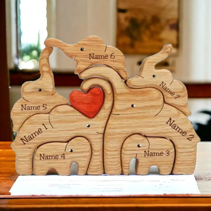 Personalized DIY Custom Wooden Elephant Family Puzzle - Customized Toy