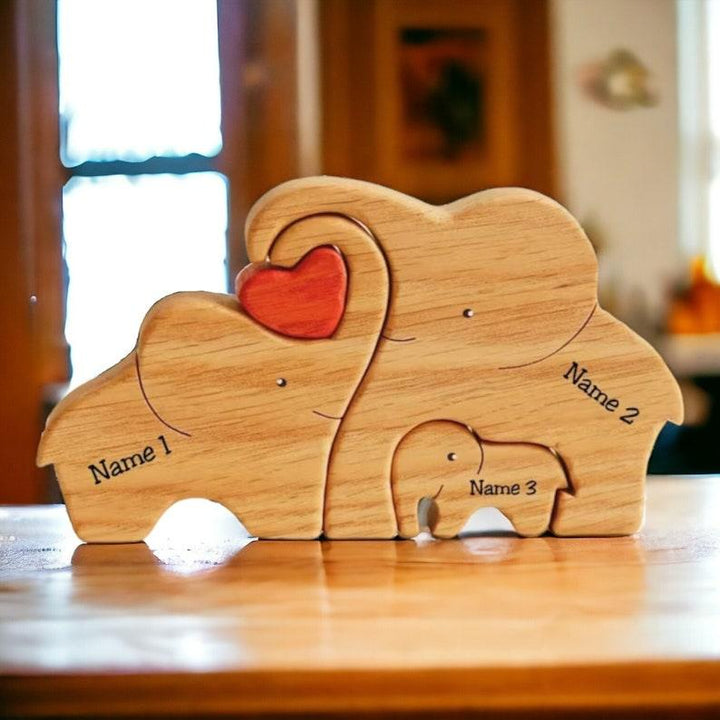 Personalized DIY Custom Wooden Elephant Family Puzzle - Customized Toy