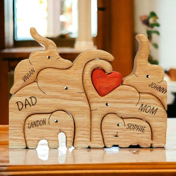 Personalized DIY Custom Wooden Elephant Family Puzzle - Customized Toy