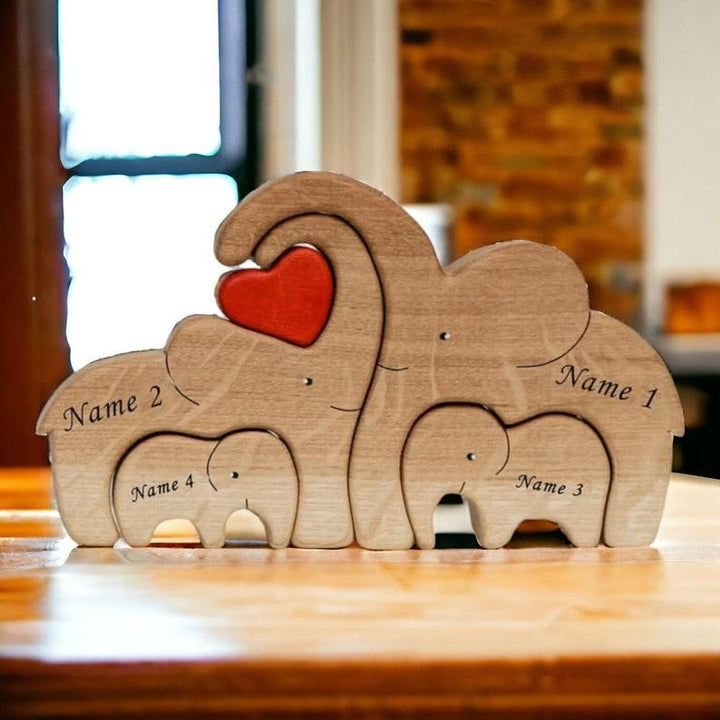 Personalized DIY Custom Wooden Elephant Family Puzzle - Customized Toy