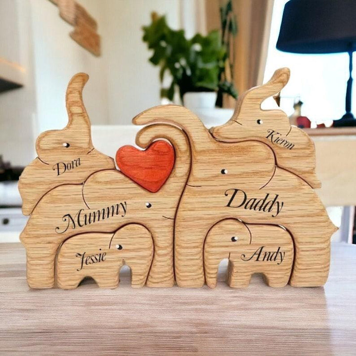 Personalized DIY Custom Wooden Elephant Family Puzzle - Customized Toy