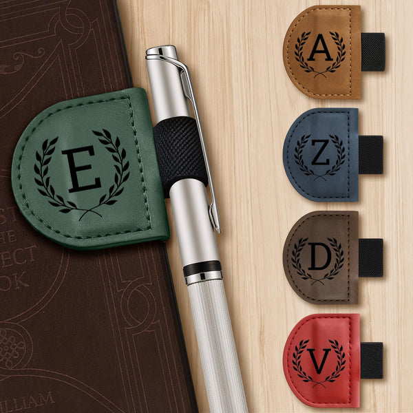 Personalized Pu Leather Magnetic Erebloom Bookmark with Pen Holder - Engraved Custom Name Gift for Book Lovers