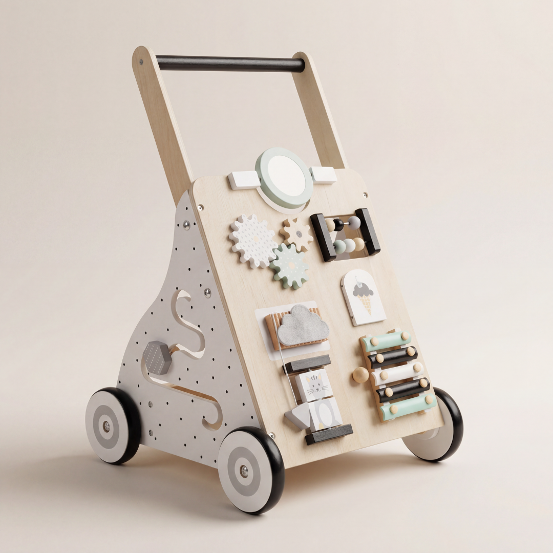 Montessori Interactive Walker Wooden Baby Walker Activity Center for T ...