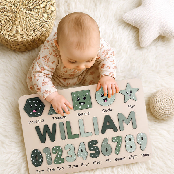 Personalized Wooden Name Puzzle - Green Number Puzzles